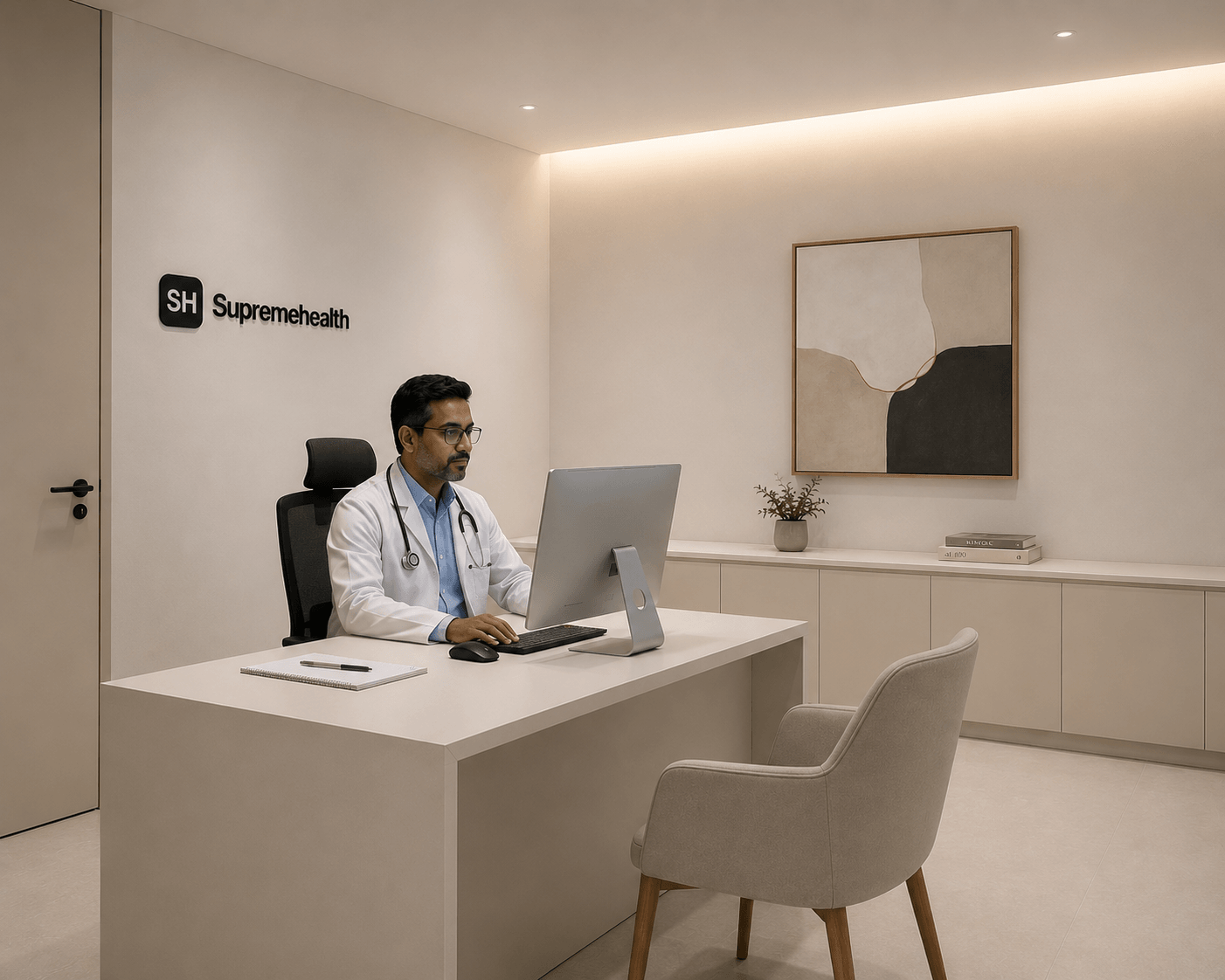 Supremehealth doctor at his consultation desk